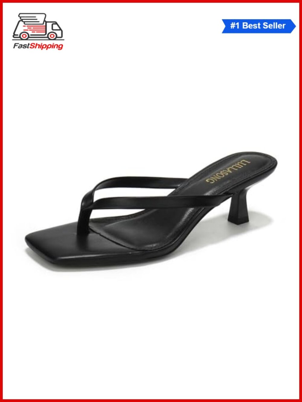 Kitten Heel Sandals Square Open Toe Flip Flop Heels Slip On Faux Leather
